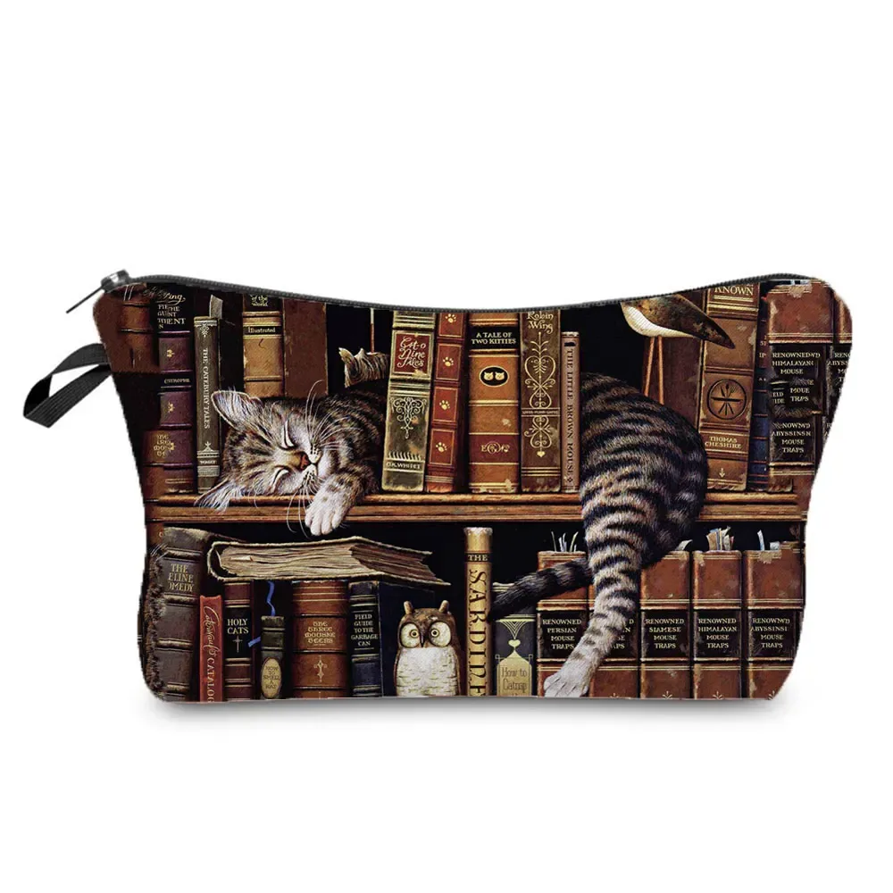 trousse de maquillage imprimée chat pour femme, peinture à l'huile, mode rétro, sacs à cosmétiques, haute qualité, étuis à crayons, sac cadeau portable, offre spéciale