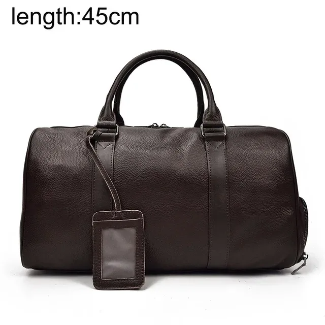 sac de voyage en cuir véritable de grande capacité pour hommes et femmes, en cuir de vache noir souple, polochon de voyage décontracté, grand sac à bandoulière pour week-end