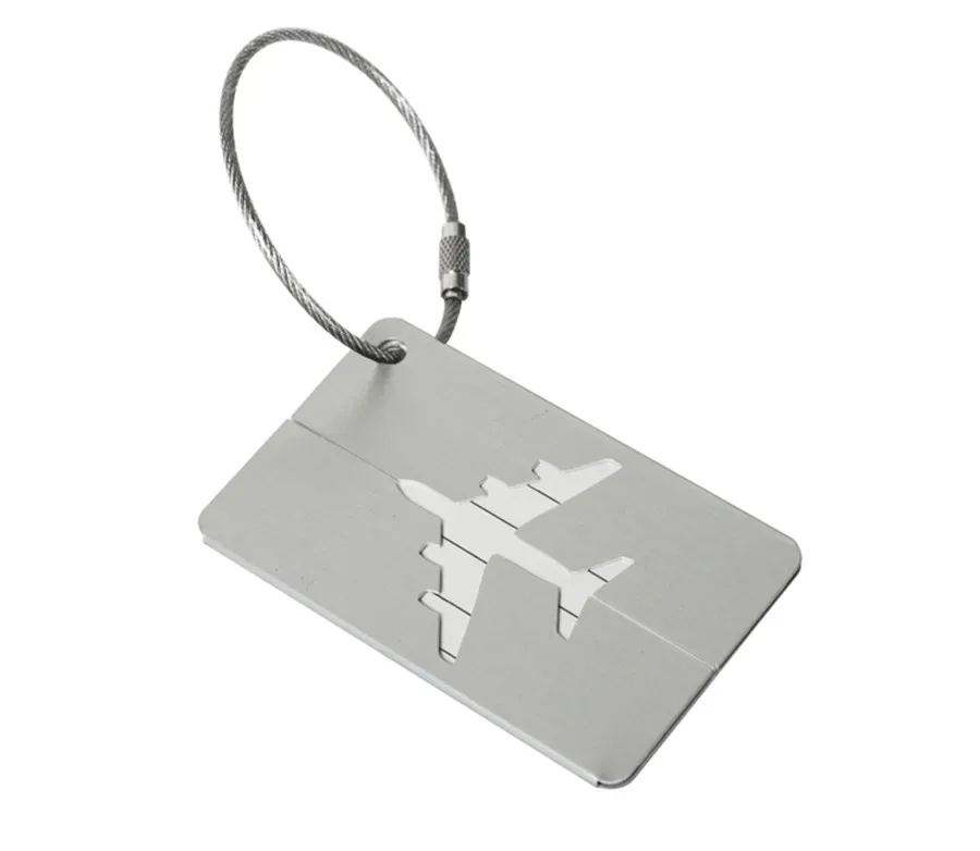 étiquette de bagage de voyage en alliage d'aluminium, étiquette suspendue pour valise, avion avec nom, cartes d'identité, anti-perte, couleur unie, accessoires de voyage
