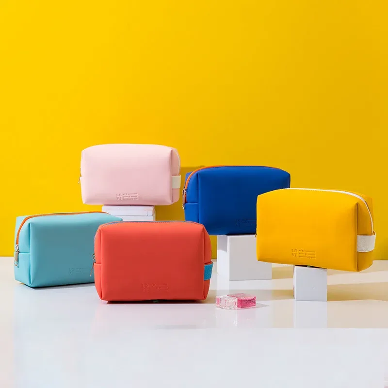 sac à cosmétiques imperméable en pu pour femmes, sacs de voyage mignons aux couleurs acidulées, sacs de maquillage portables pour femmes, sac de rangement pour articles de toilette, boîte organisatrice