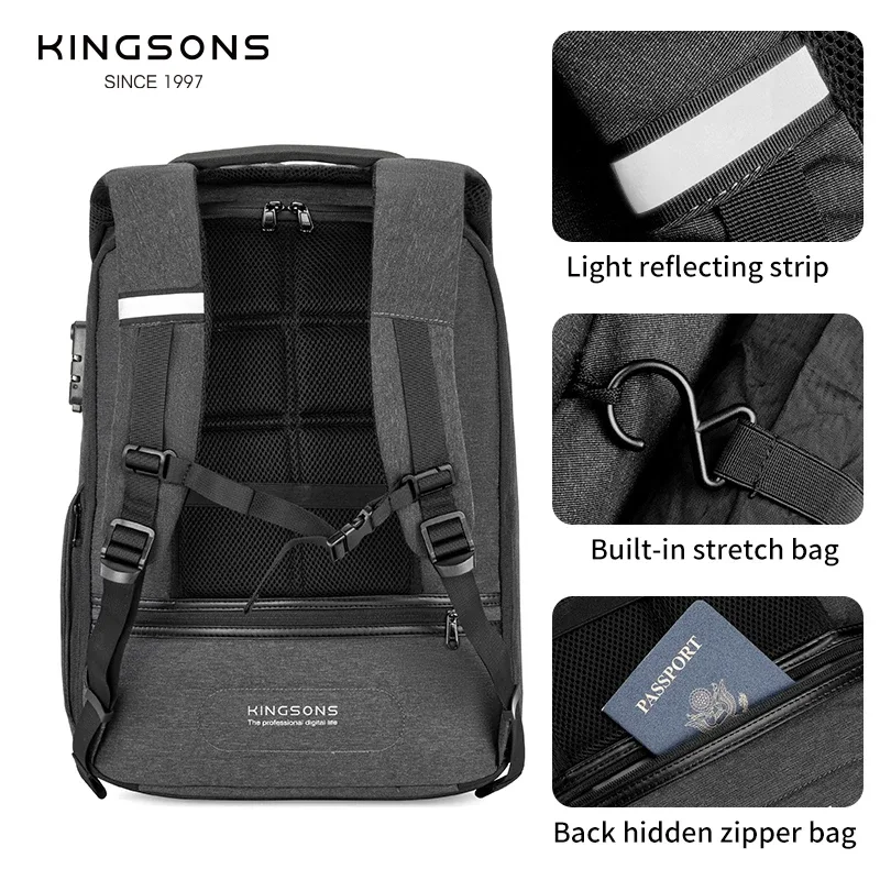 sac à dos antivol pour ordinateur portable kingsons vgoal avec port usb et serrure tsa, sac à dos d'affaires 13/15,6/17,3 pouces pour hommes et femmes, imperméable