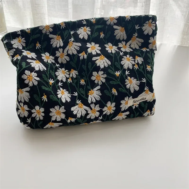 trousse à cosmétiques pour femmes, trousse de maquillage florale, organisateur, pochette à cosmétiques brodée coréenne, trousse de toilette de voyage, trousse de beauté en toile de velours côtelé