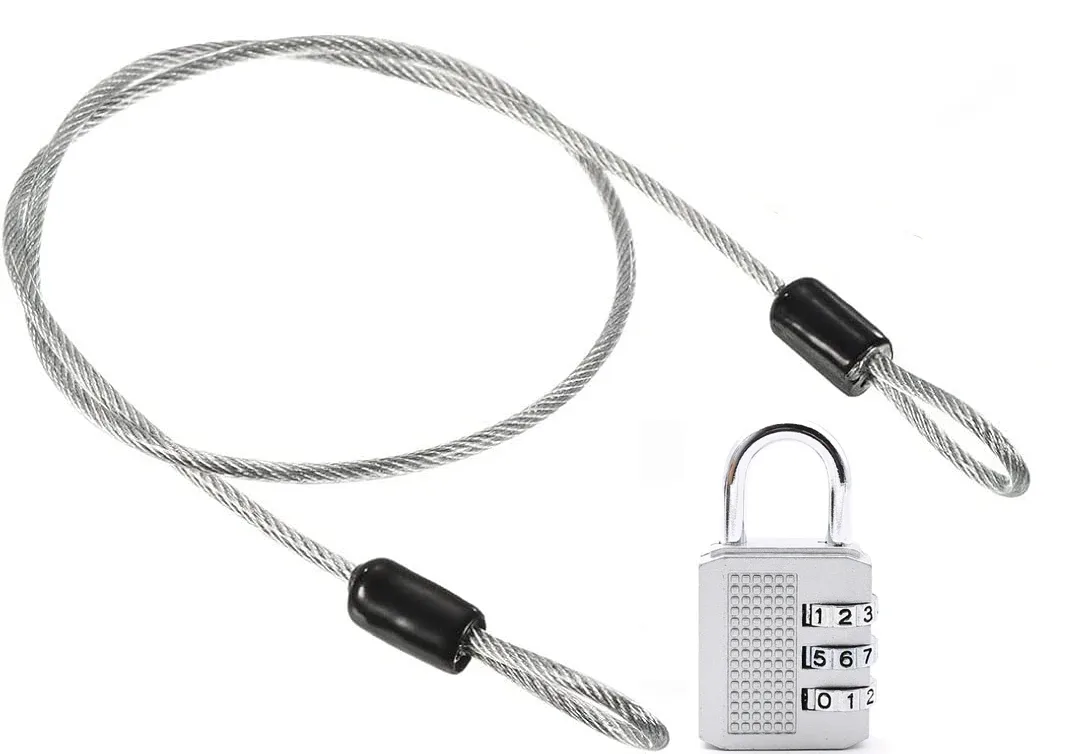 câble de sécurité en acier avec cadenas à combinaison à 3 chiffres, 1 ensemble de cadenas de voyage, câble de sécurité gainé de 1 m à double boucle pour bagages us213