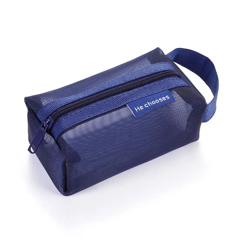 sac de maquillage en maille de couleur rétro, sac de rangement à fermeture éclair, sac cosmétique transparent, trousse de toilette, sac de rangement de grande capacité pour femme