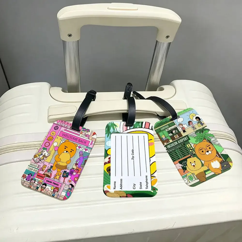 étiquette de bagage en pvc imperméable cartoon cute k-kakaos lovely friends avec carte d'informations, étiquette d'identification anti-perte pour sac à dos scolaire