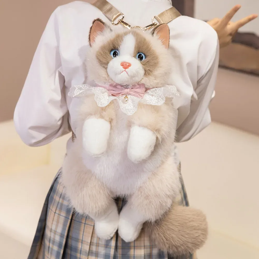 sac à dos super réaliste pour chat, simulation de marionnette, animaux en peluche, sacs d'école pour chat de dessin animé, rangement de voyage, sac d'animaux mignons