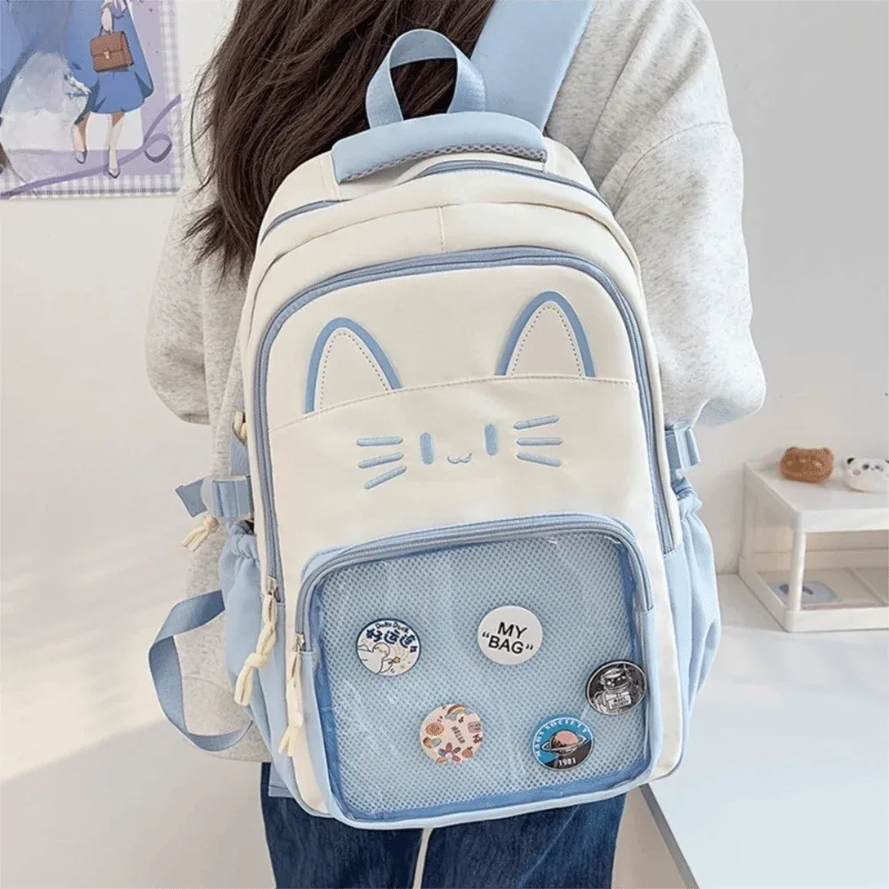 sac à dos ita transparent kawaii grande capacité, pour affichage diy, motif chat de dessin animé, double bretelles, pour l'école