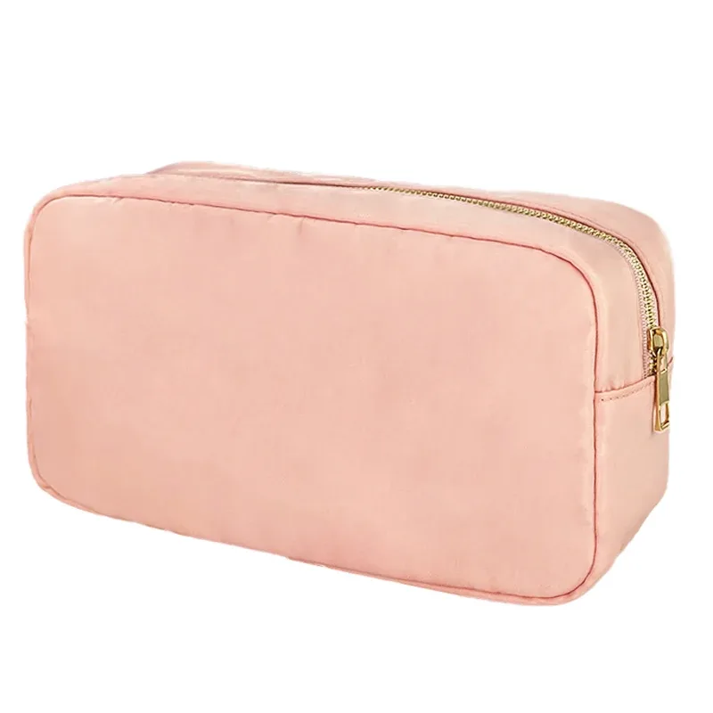 pochette de maquillage personnalisée en nylon rose, imperméable, pour femmes et filles, sac de voyage pour maquillage, organisateur de couleur bonbon, grande capacité