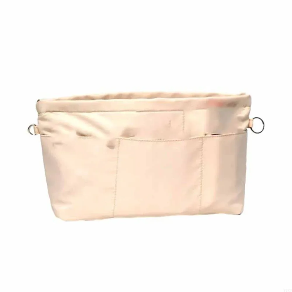 sac de rangement vintage pour cosmétiques avec fermeture éclair, sac à main multifonctionnel multi-poches, sacs de rangement de couleur unie, sac intérieur pour femmes