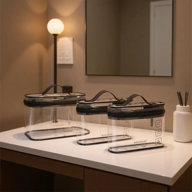 Sac à cosmétiques transparent en PVC, sac de toilette multifonctionnel portable de voyage, étanche, grande capacité, pour la plage, rangement divers