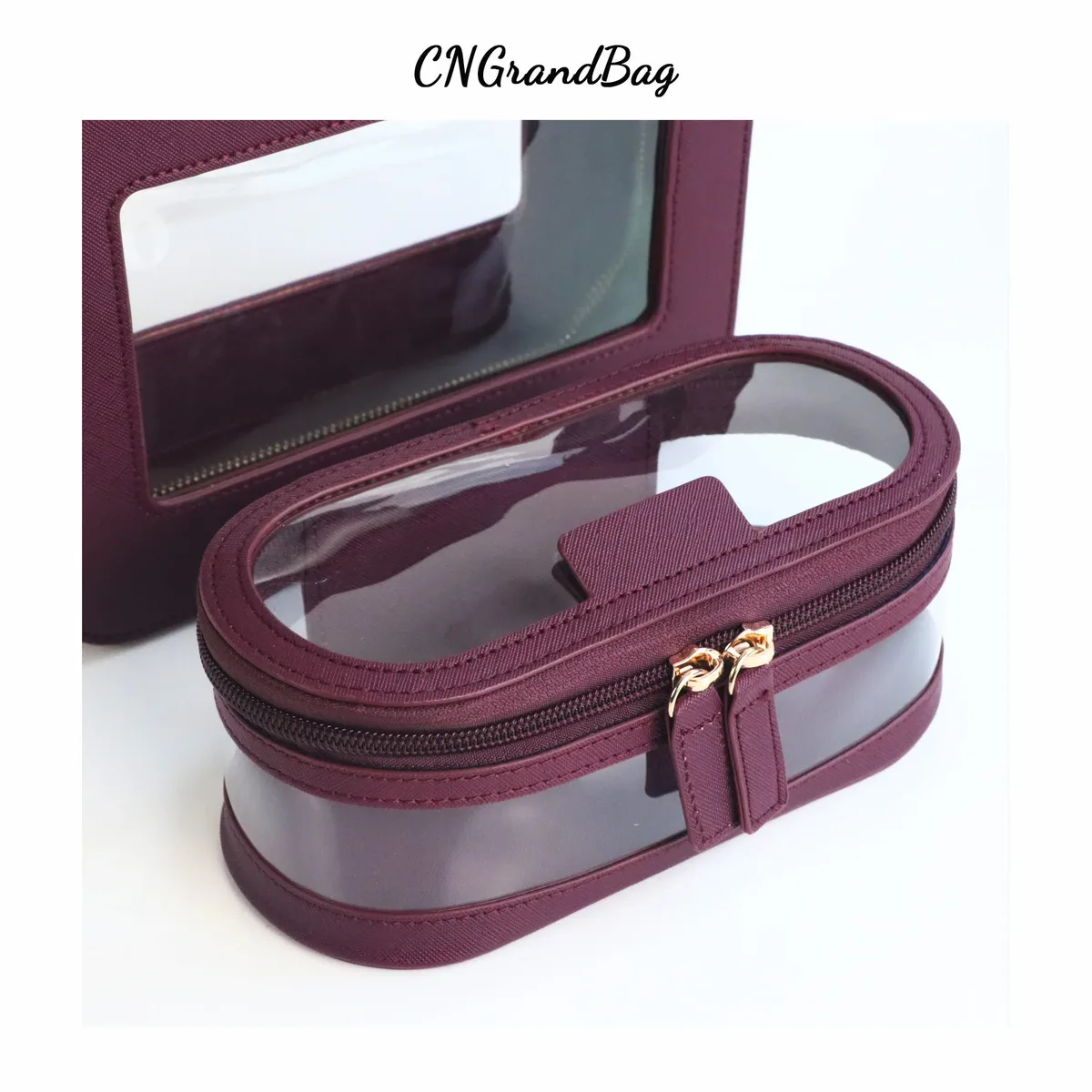 sac pour pinceaux cosmétiques en cuir saffiano avec lettres personnalisées, sac de rangement transparent multifonction de voyage étanche, étui de capacité