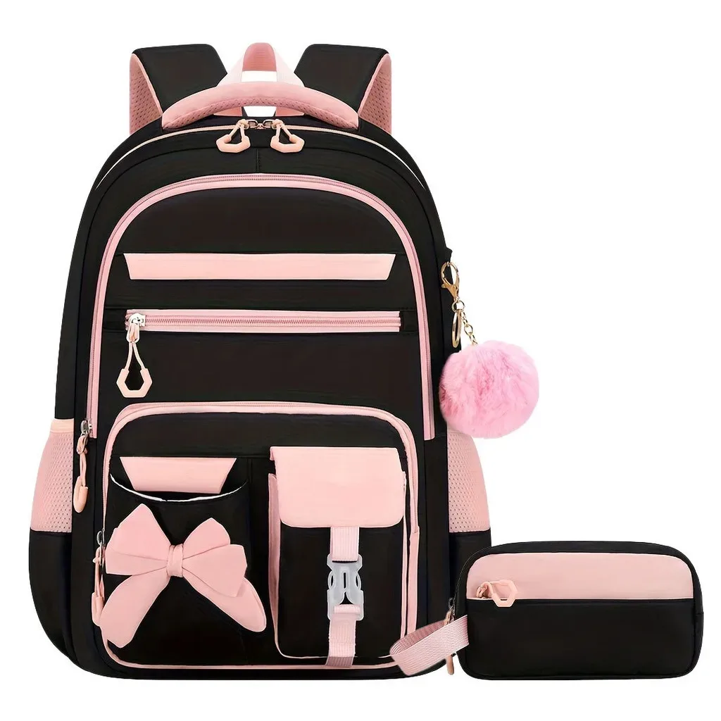 sac à dos scolaire pour filles, multi-poches, avec nœud, ensemble de sacs d'école, sac à dos pour l'école primaire, sac à dos ergonomique pour les voyages en plein air