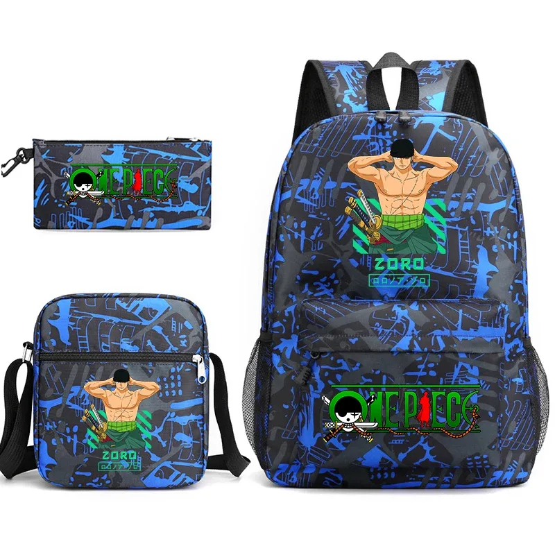 ensemble de sacs à dos pour étudiants imprimés one piece zoro, avec sac à bandoulière et trousse à crayons, pour enfants et adolescents, pour l'école, les voyages, légers