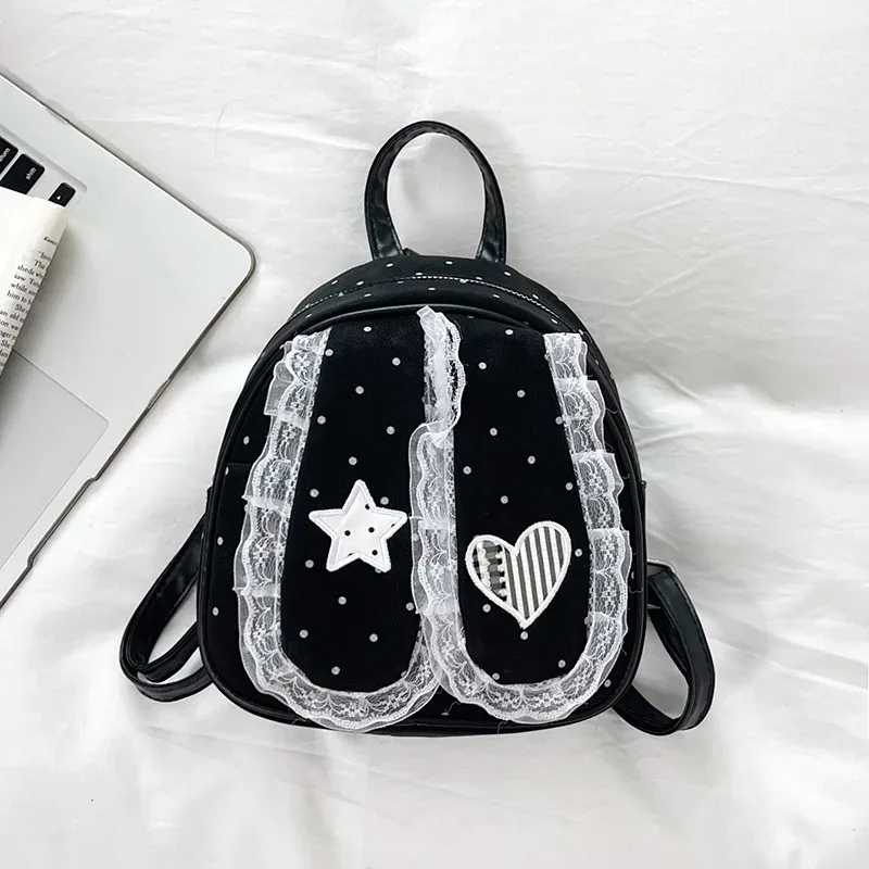 sac à dos à pois avec oreilles de lapin pour femmes, sac à bandoulière léger, sac à main en dentelle, sac fourre-tout mignon pour l'école et les voyages