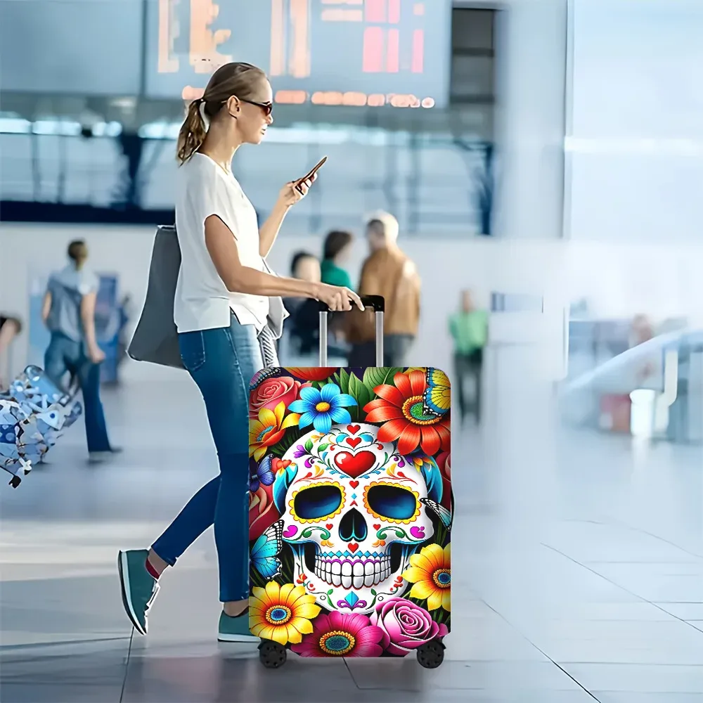 1 housse de bagage colorée motif tête de mort en sucre pour bagages de 18 à 32 pouces ; accessoires de voyage anti-poussière et élastiques pour une protection efficace de vos bagages