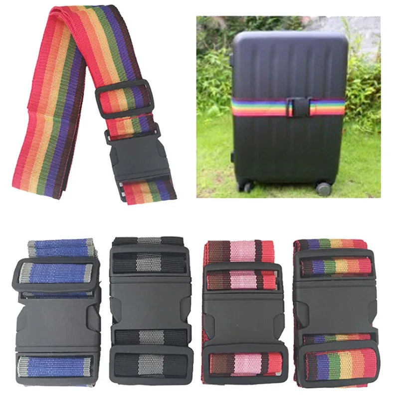 sangle de bagage arc-en-ciel réglable, emballage de ceinture croisée, structure de voyage, environnement de bagage, 180cm, 1pc