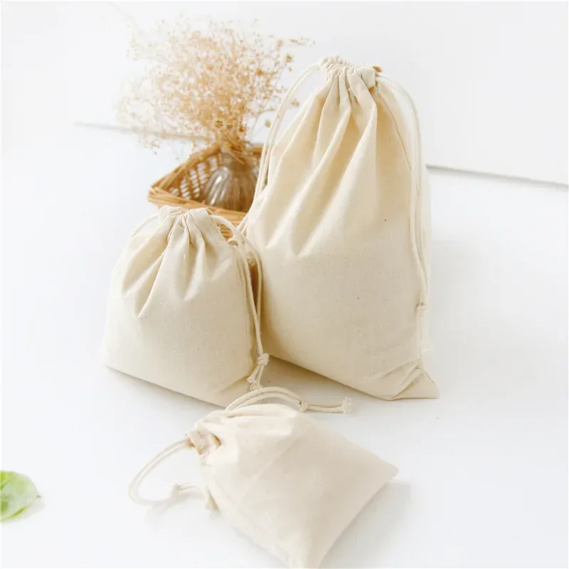 4 sacs en coton, pochettes cadeaux à cordon, sacs d'emballage pour cadeaux, sacs en lin pour bijoux, sacs de noël et de mariage, sacs en toile de jute, diy