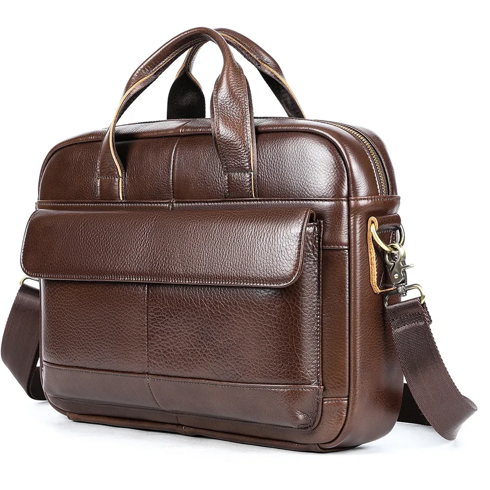 sac à main en cuir de vachette décontracté pour hommes, étui à bombes, sac à bandoulière, grande capacité, ordinateur, entreprise initiée