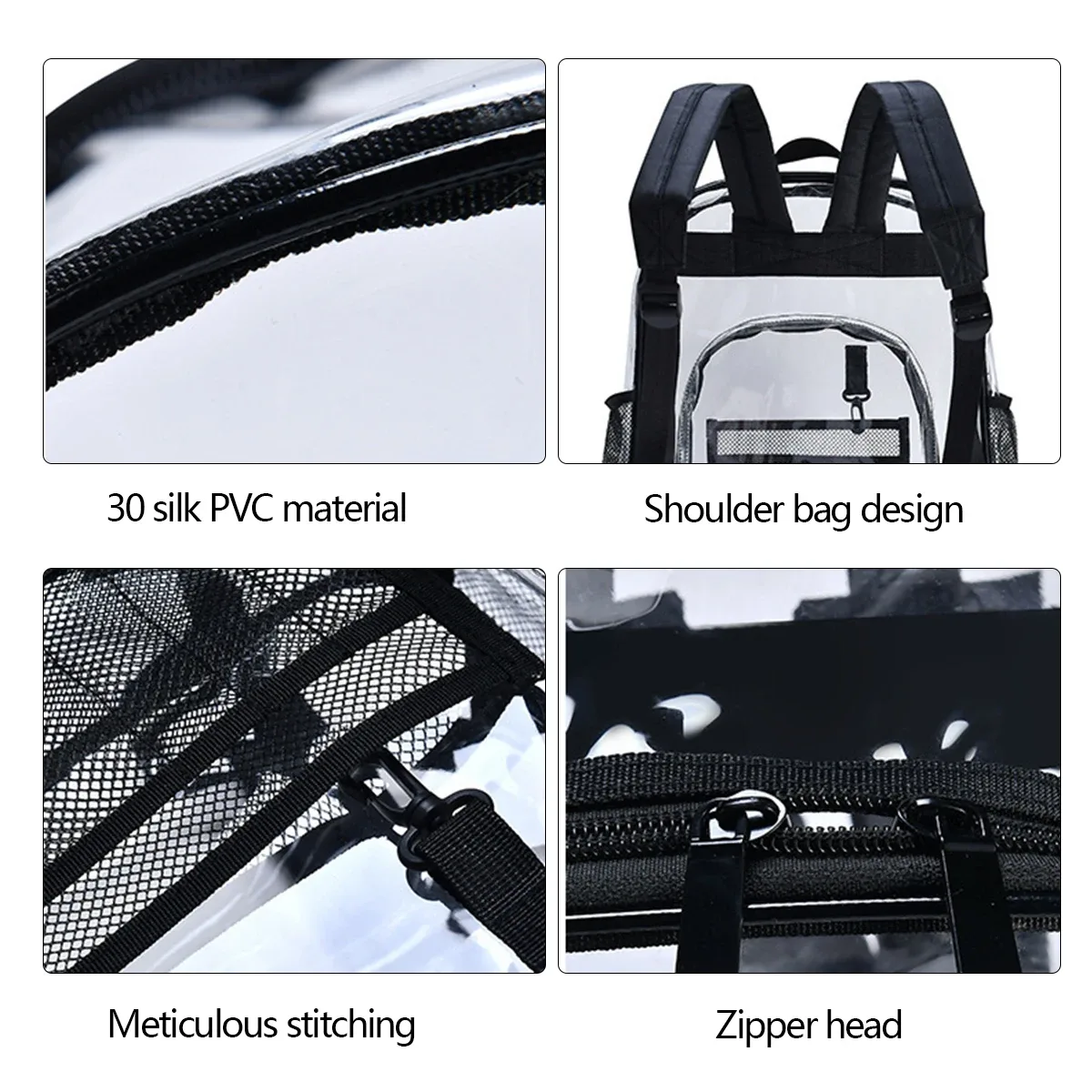 sac à dos transparent de grande capacité, sac d'école à fermeture éclair, pvc visible, sac étanche pour le travail, le camping, l'école, le voyage, le sac de collation