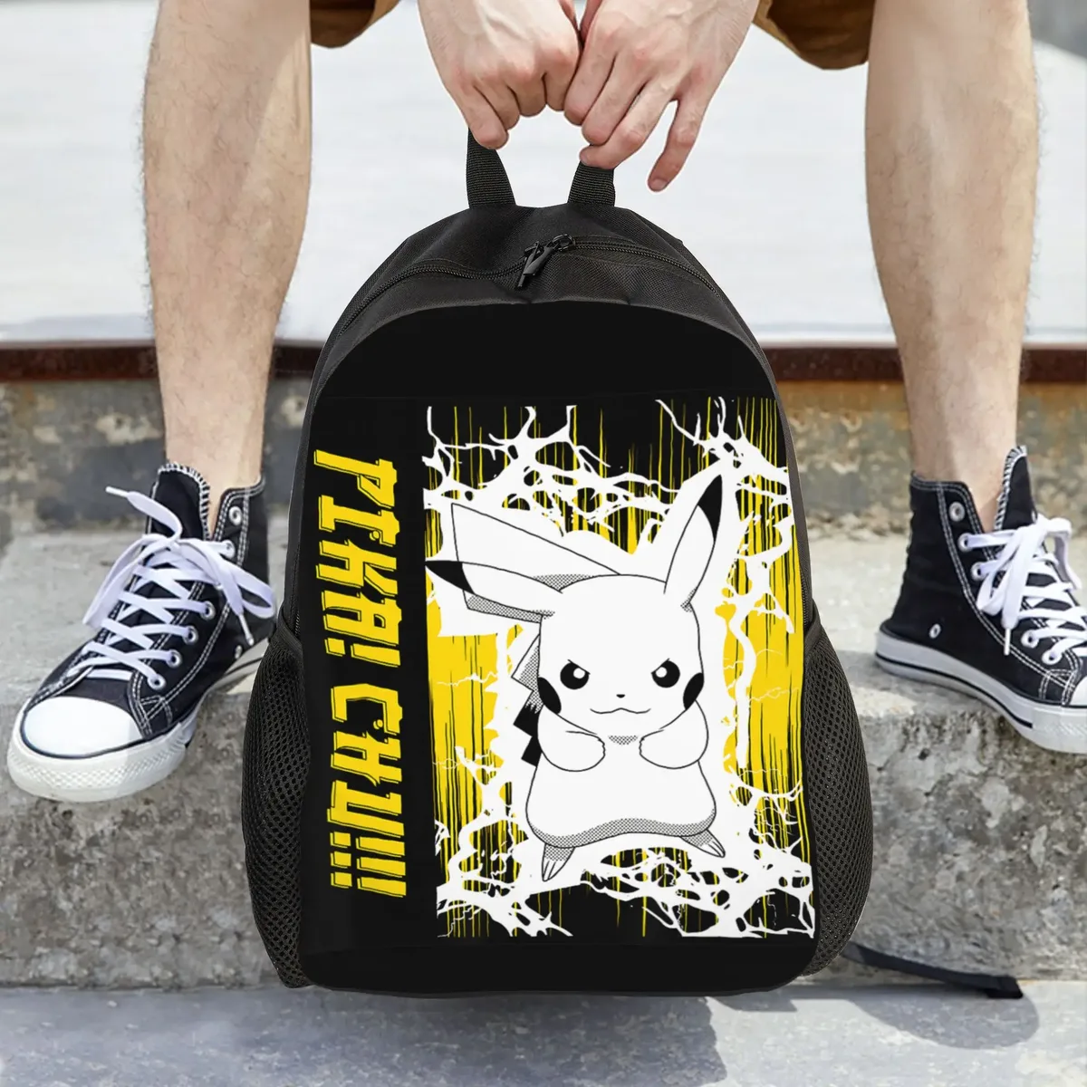 sacs à dos pokemon pikachu anime lightning scence daypack mochila school retro sac à dos lavable