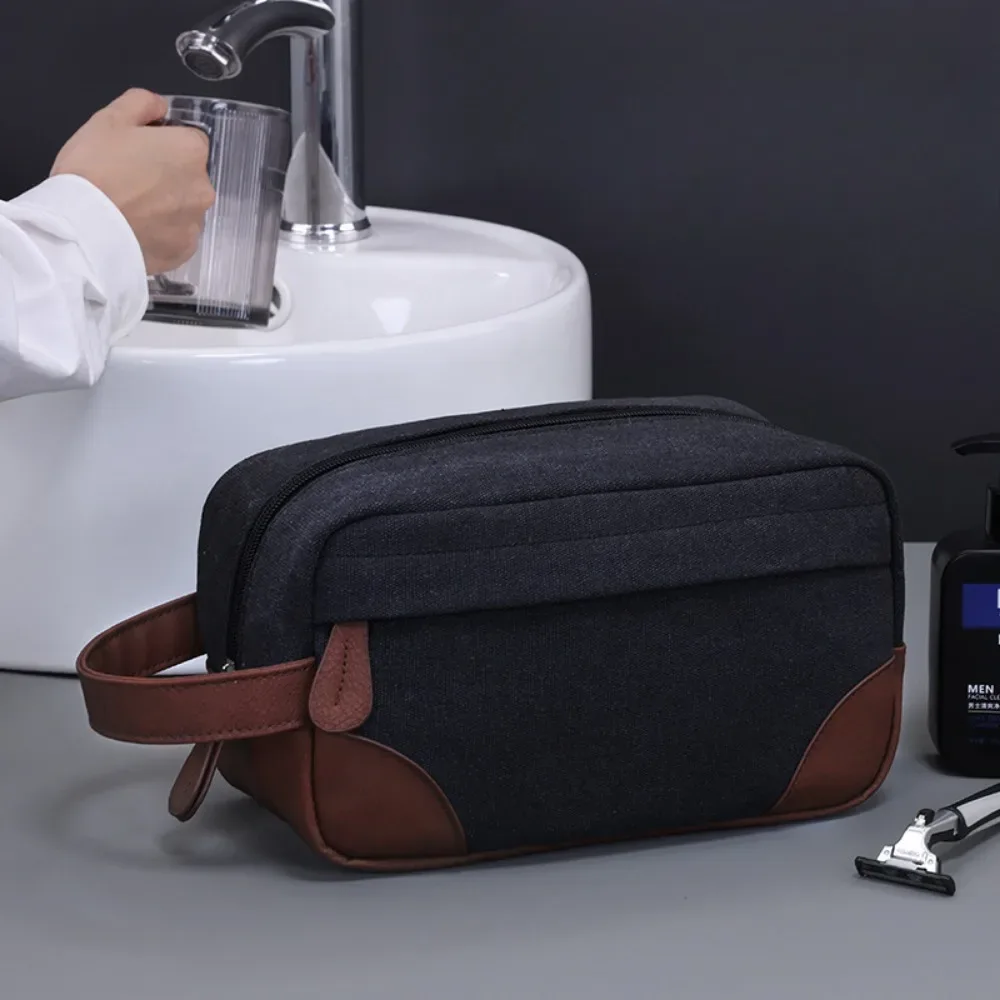 toile de cuir de grande capacité pour hommes et femmes, lavage, rasage, rangement de toilette, maquillage étanche, organisateur de voyage, sac à cosmétiques rétro 2025