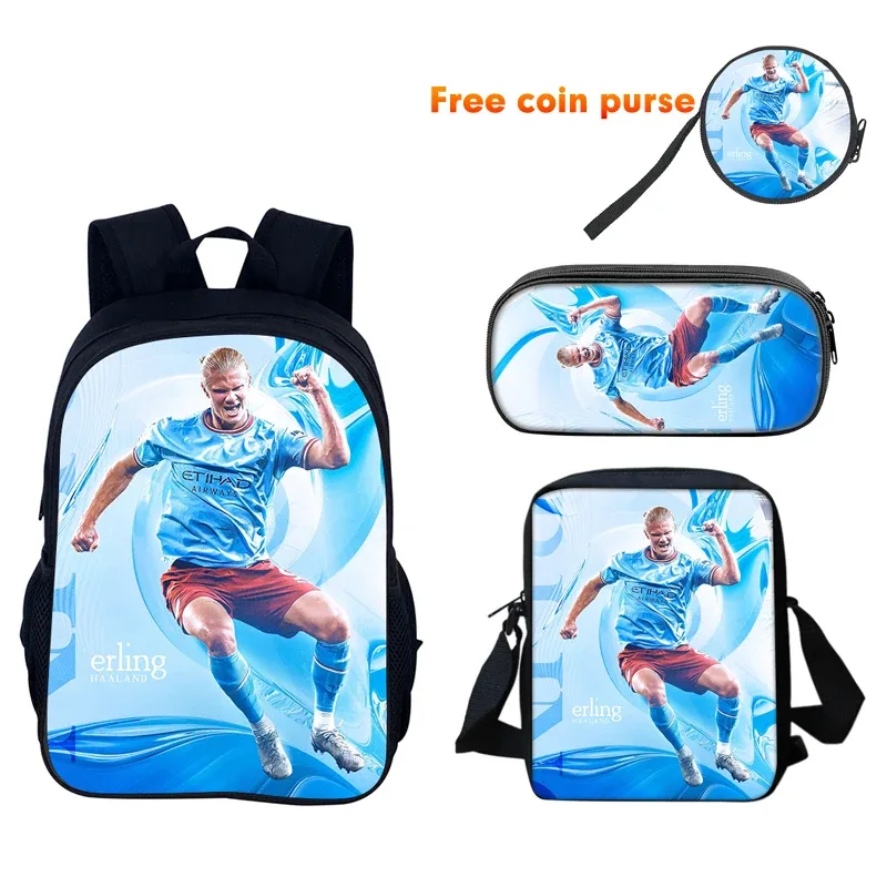 haaland-sac à dos durable d'école pour garçon et fille, trousse à crayons, ordinateur, football, livre de dehors, meilleur cadeau, ensemble de 3 pièces