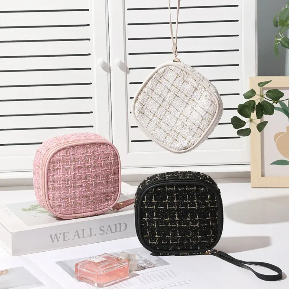 mini trousse de maquillage tissée – pochette cosmétique portable avec fermeture éclair, organisateur compact pour clés de rouge à lèvres, pièces de monnaie, voyage et usage quotidien