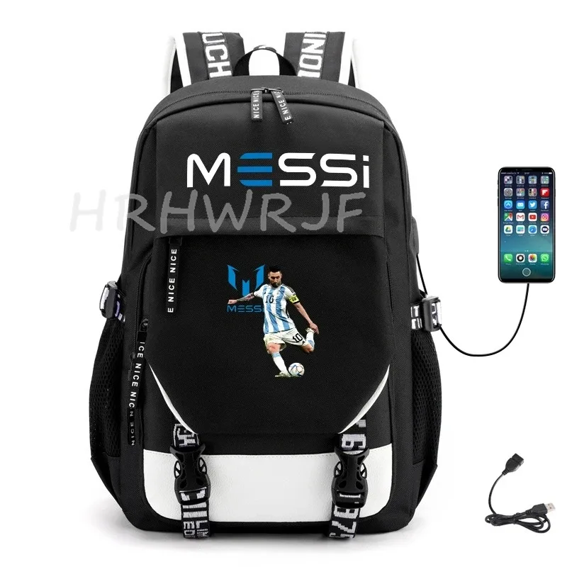 sacs à dos de sport messi imprimés, sacs d'école noirs pour garçons et filles, sacs d'école pour ordinateur portable, pour lycéens