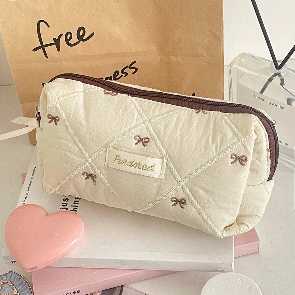 mode marron arc gâteau femmes maquillage sac à fermeture éclair grande capacité fourre-tout organisateur toilette cosmétique pochette dames maquillage sac à main