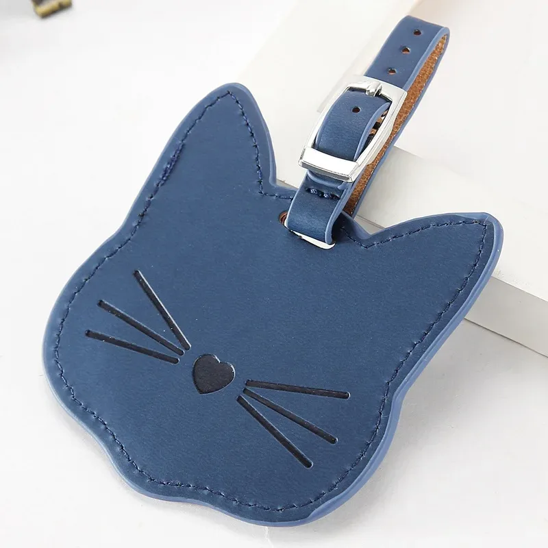 nouvelle étiquette de bagage en cuir, porte-adresse d'identification de valise, étiquette d'embarquement de bagages, étiquette portable, chat mignon, accessoires de voyage