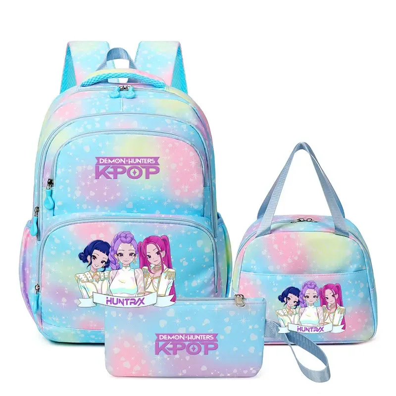 sacs à dos kpop demon hunters pour garçons et filles, sacs d'école pour adolescents, hommes et femmes, sacs à dos en nylon, mochilas de voyage, 3 pièces/ensemble
