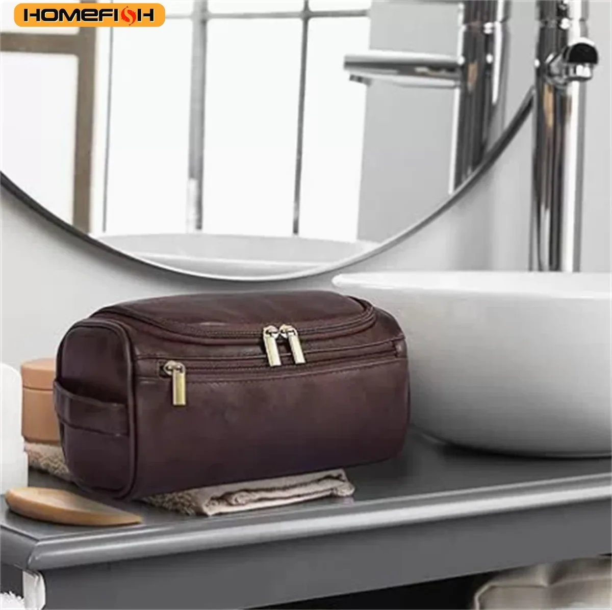 HOMEFISH Trousse de Toilette Homme en PU Vintage de Luxe, Sac de Voyage Essentiel pour Cosmétiques et Maquillage, Organisateur Suspendu pour Hommes