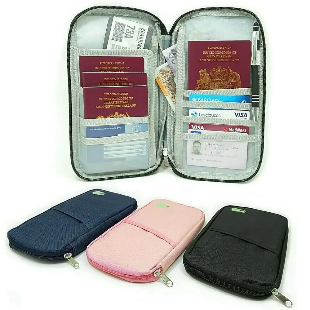 sac portefeuille de voyage à fermeture éclair, organisateur de passeport, porte-documents, porte-billets