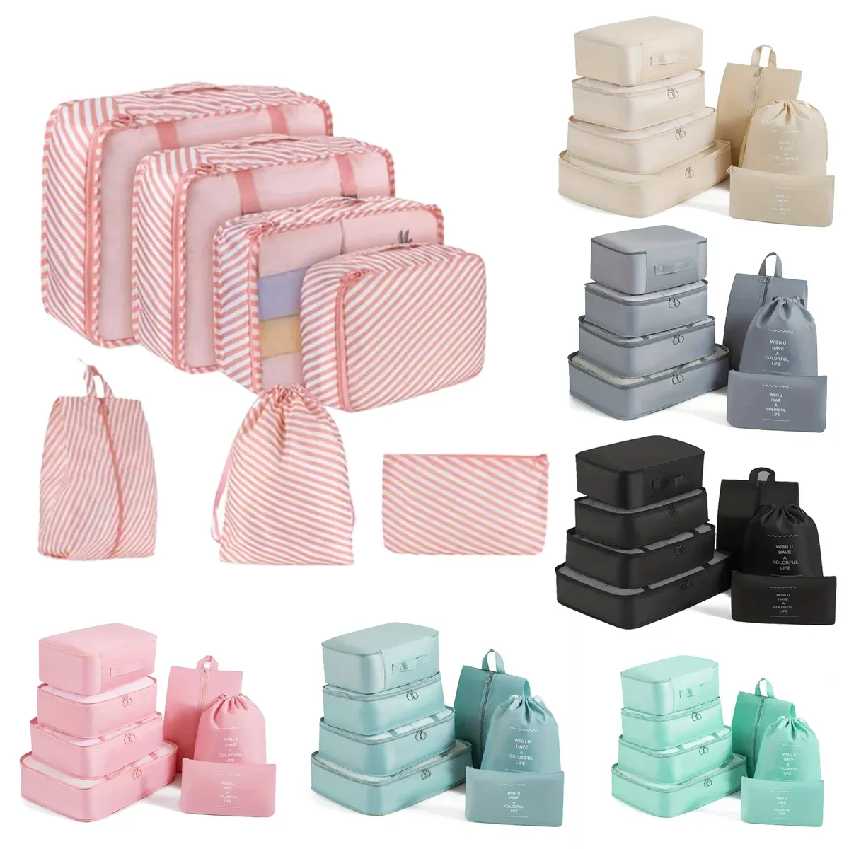Ensemble de 7 Cubes d'emballage de voyage, sac de rangement de bagages en maille Portable, sac de rangement de vêtements sous-vêtements avec sac à chaussures