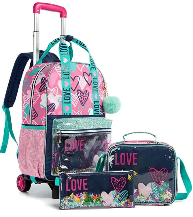 sac à dos d'école à roulettes sac d'école avec roulettes sac cartable enfants école sac à dos roulant pour filles sac de chariot d'école