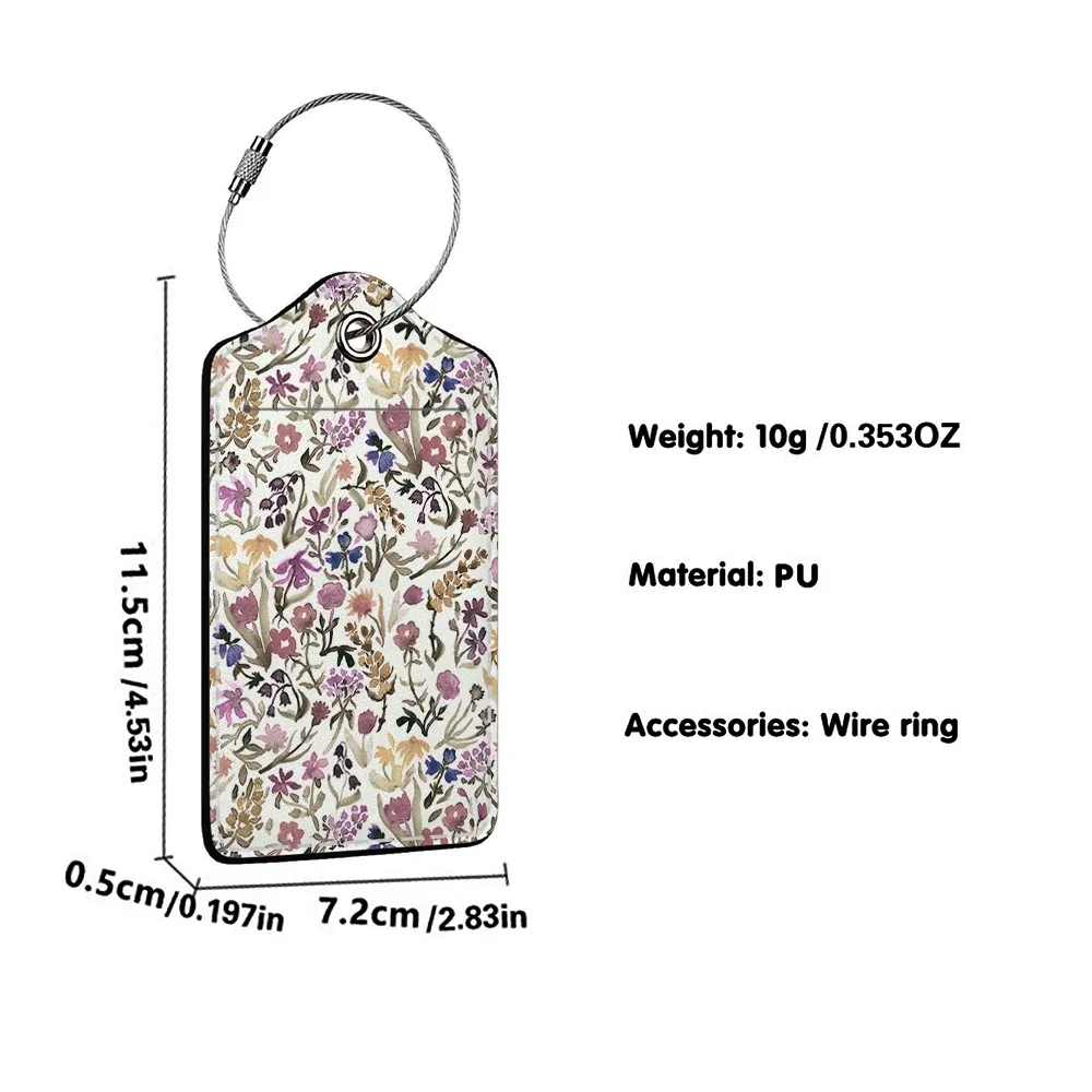 étiquette de bagage d'affaires en cuir imprimé de belles fleurs, étiquette d'adresse de valise, étui d'embarquement de bagages, clip d'adresse d'identification de nom