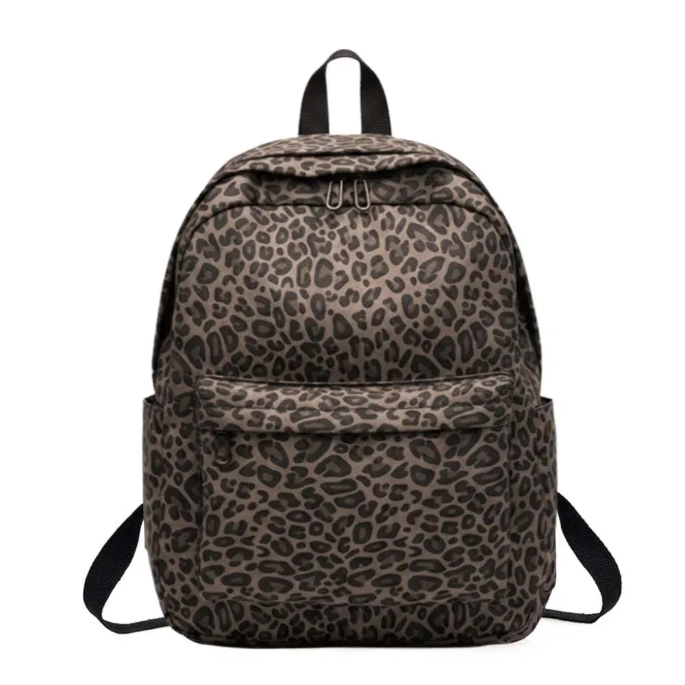 sac à dos pour ordinateur portable en nylon imprimé léopard, sac à dos rétro pour étudiants, sac d'école en polyester durable, grande capacité, pour femmes