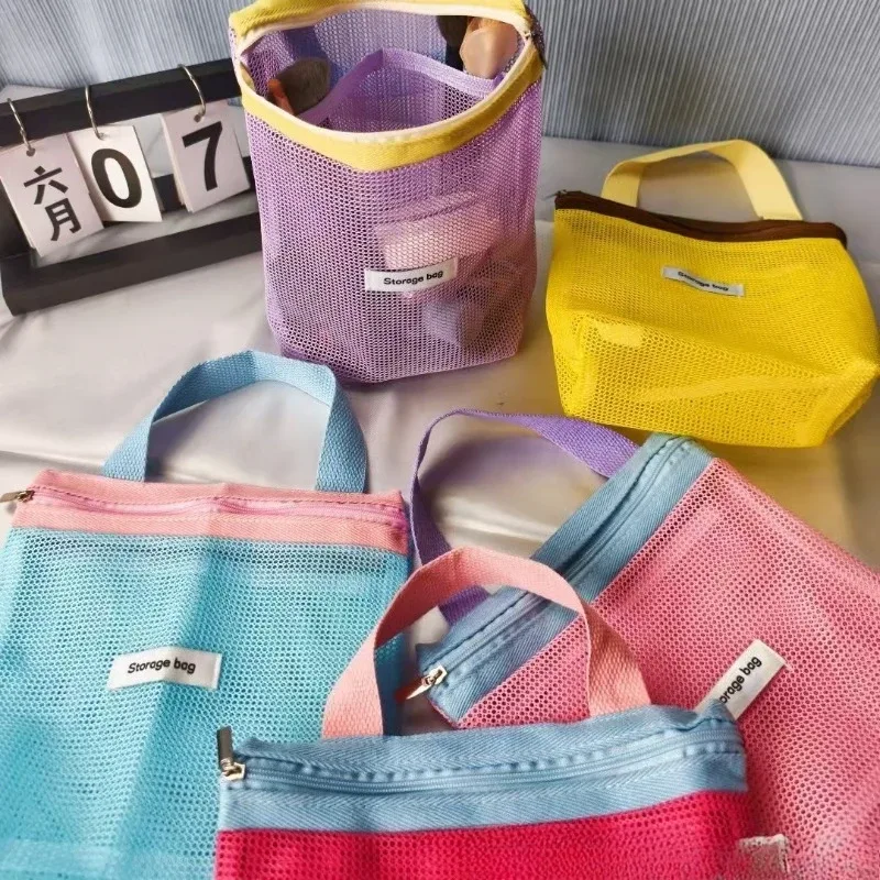 trousse de toilette de voyage grande capacité en maille, pochette de plage et de natation couleur macaron, organisateur de maquillage respirant, sac humide pour femmes