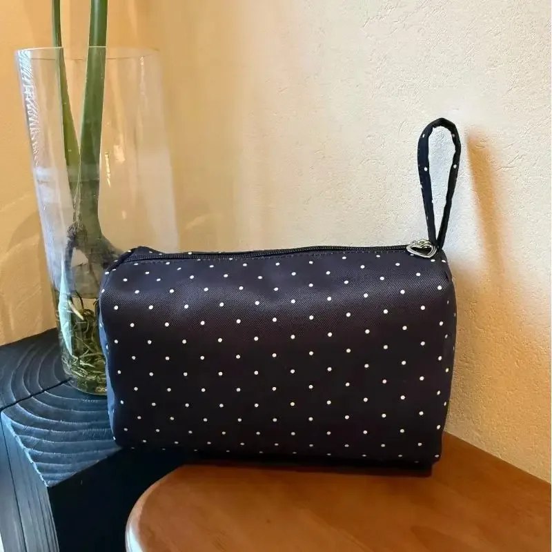 trousse de toilette grande capacité à fermeture éclair en twill à pois, portable, pour étudiants, dortoir et voyage