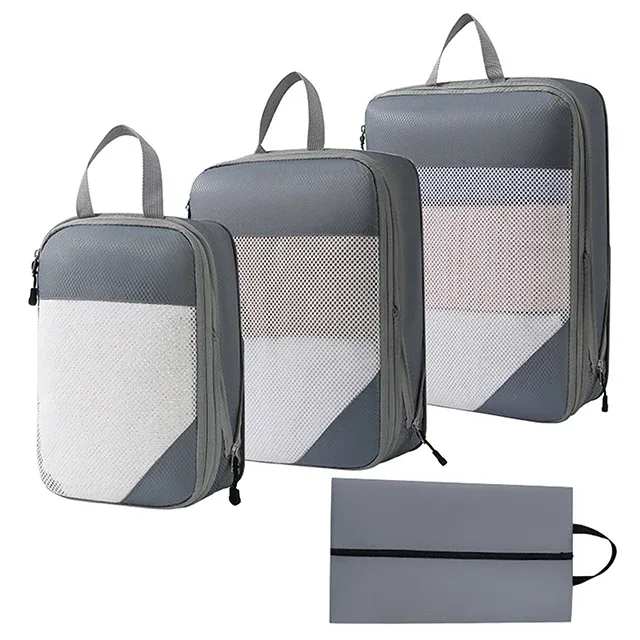 sac d'emballage de voyage portable, sac de rangement de compression de vêtements imperméables épaissis, sacs de voyage pour chaussures et vêtements, cube d'emballage, ensemble de 4 pièces