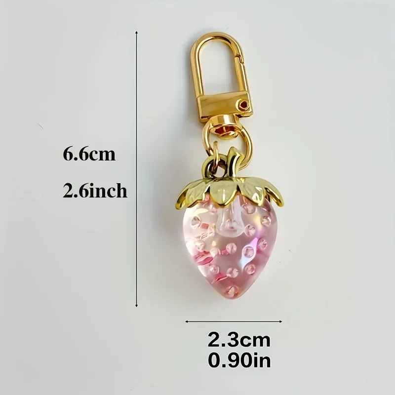 2 pièces porte-clés transparents en forme de fruits (fraise, cerise), breloques de sac, pendentifs à clip métallique, décoration, cadeau pour femmes et filles, pour sacs à dos et sacs à main