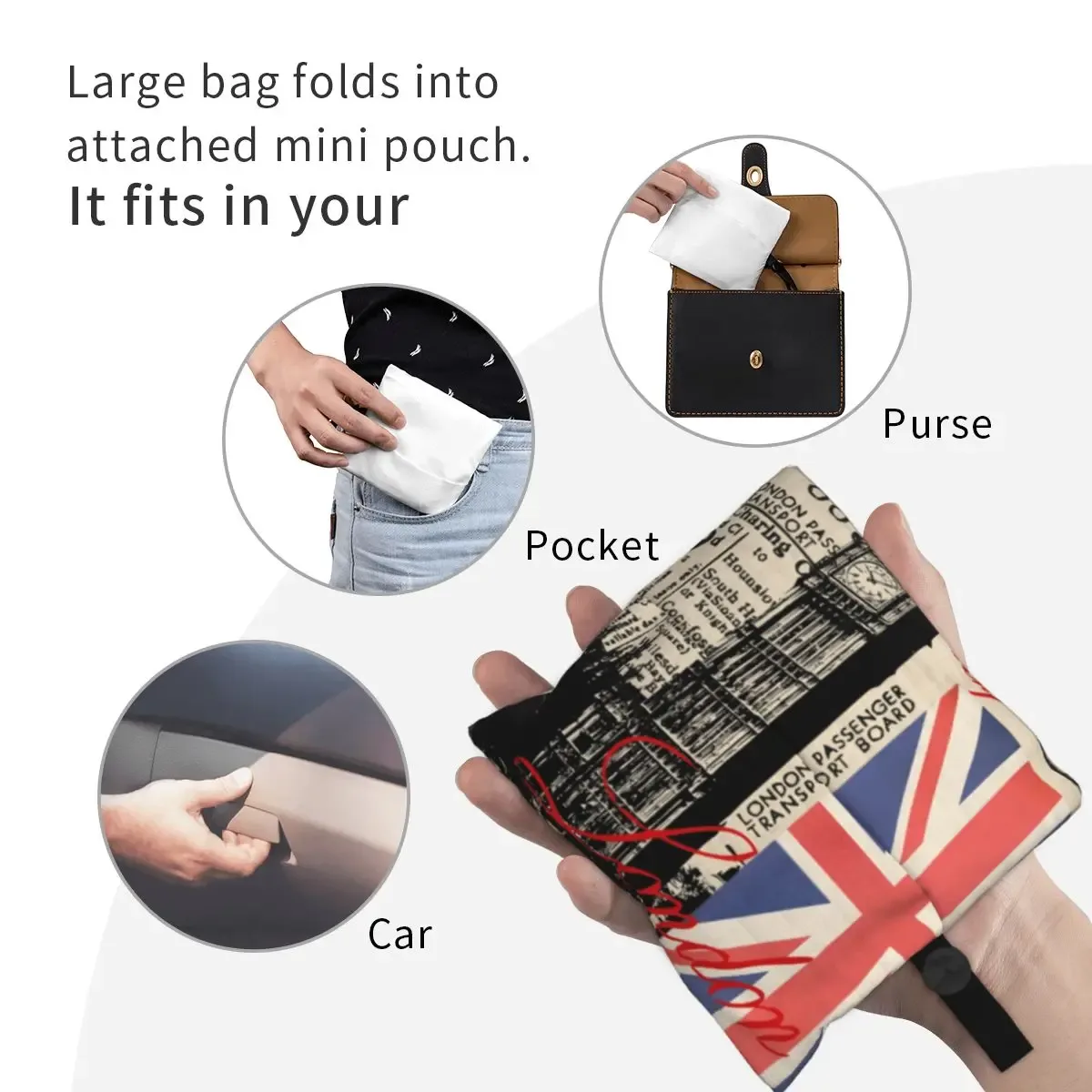 sac d'épicerie rétro personnalisé vintage london, fourre-tout amusant, sac à bandoulière de grande capacité, sac à main portable drapeau britannique du royaume-uni
