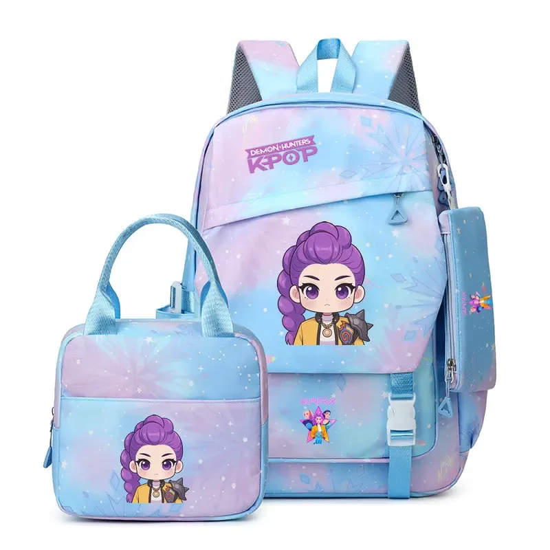 lot de 3 sacs à dos k-pop demon hunters pour filles, adolescents, femmes et enfants, pour l'école primaire et secondaire