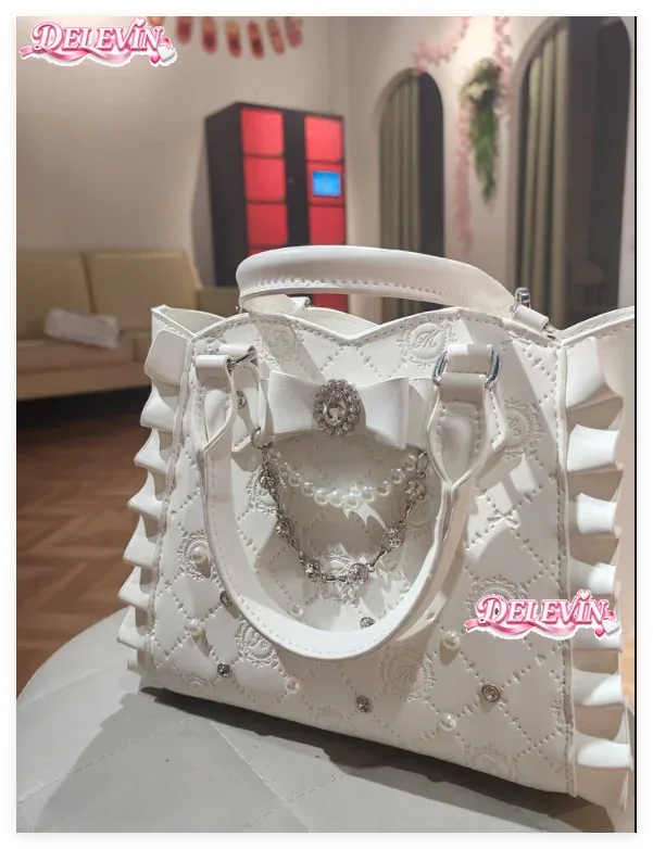 sac lolita style japonais, nouveauté 2026, sac à main mignon pour filles avec nœud, perles et strass, sac fourre-tout polyvalent à bandoulière pour femmes