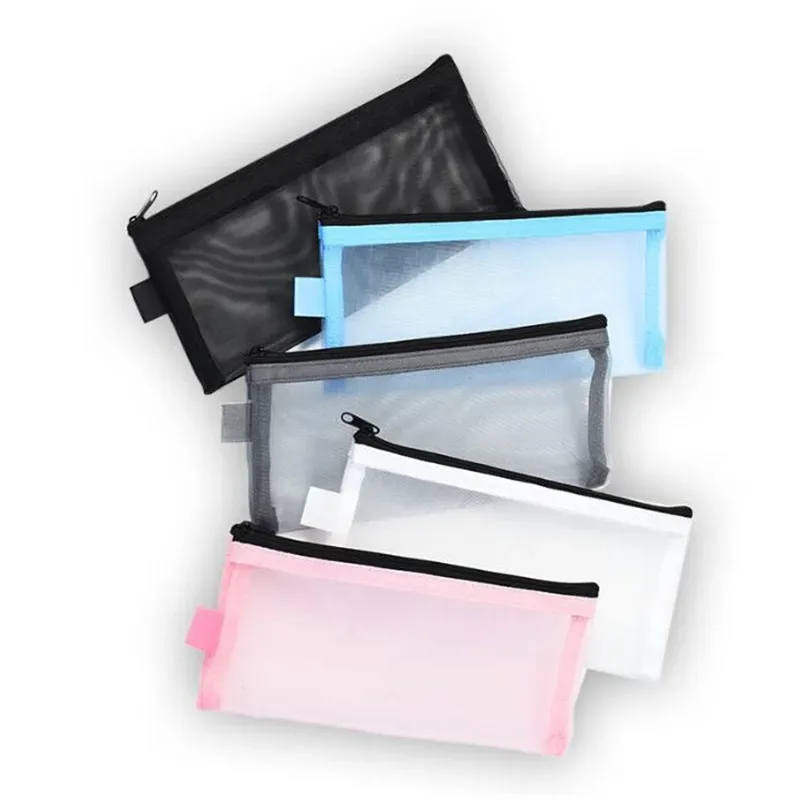 sacs de toilette décontractés à fermeture éclair, trousse de maquillage noire en maille transparente, pochette de rangement pour organisateur, sac à cosmétiques de voyage pour femmes