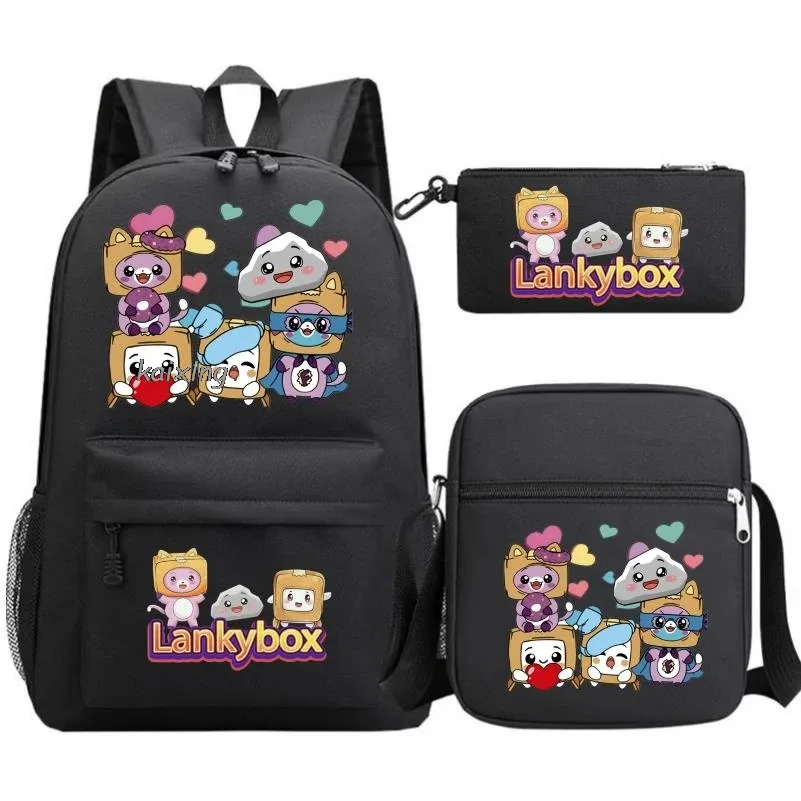 sac à dos tendance lankybox camouflage 3 pièces, grande capacité, pour adolescents, ordinateur portable, école, avec sac à bandoulière, anime, hommes, voyage, mochilas, cadeau