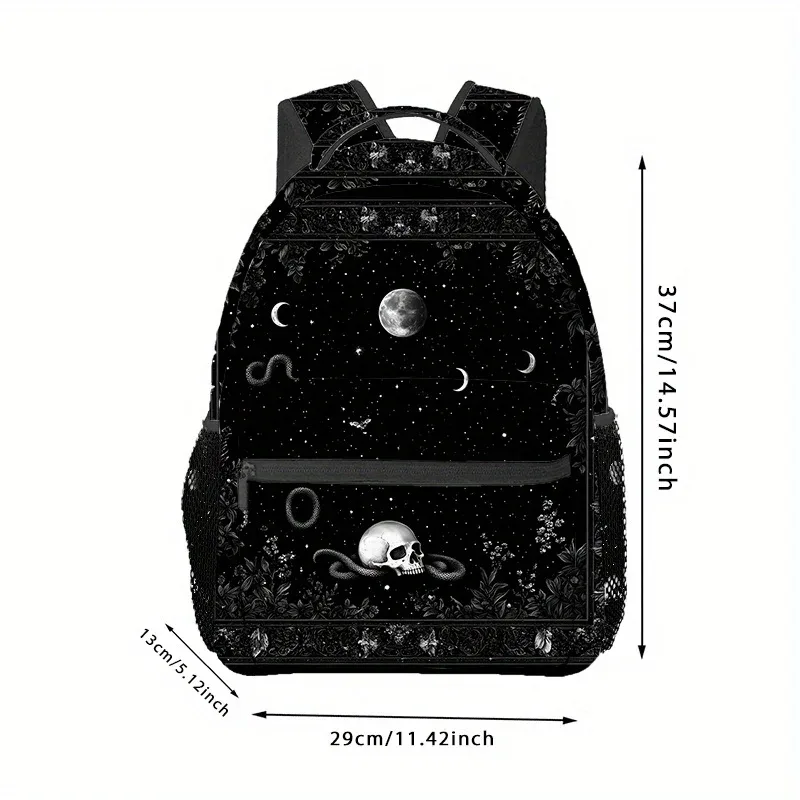 Sac à dos gothique à imprimé crâne noir et blanc, sac à dos de voyage et de randonnée avec compartiment pour ordinateur portable, parfait pour la plage, le yoga et les sorties décontractées