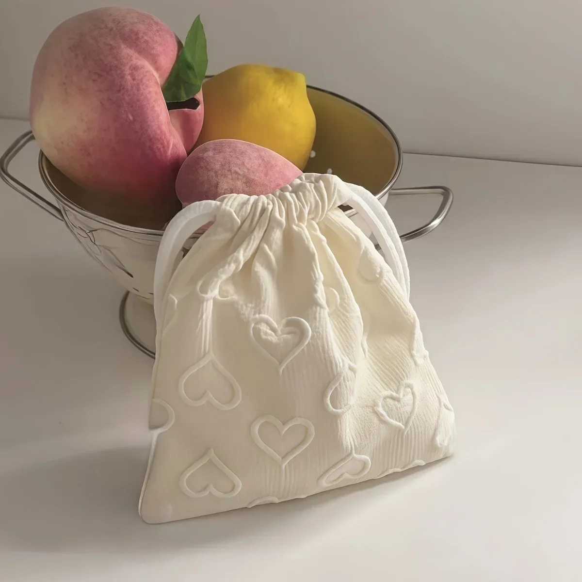 sac de rangement à cordon imprimé cœur mignon, 1 pièce, organisateur de voyage portable pour chargeurs, écouteurs et câbles de données, sac de rangement mignon