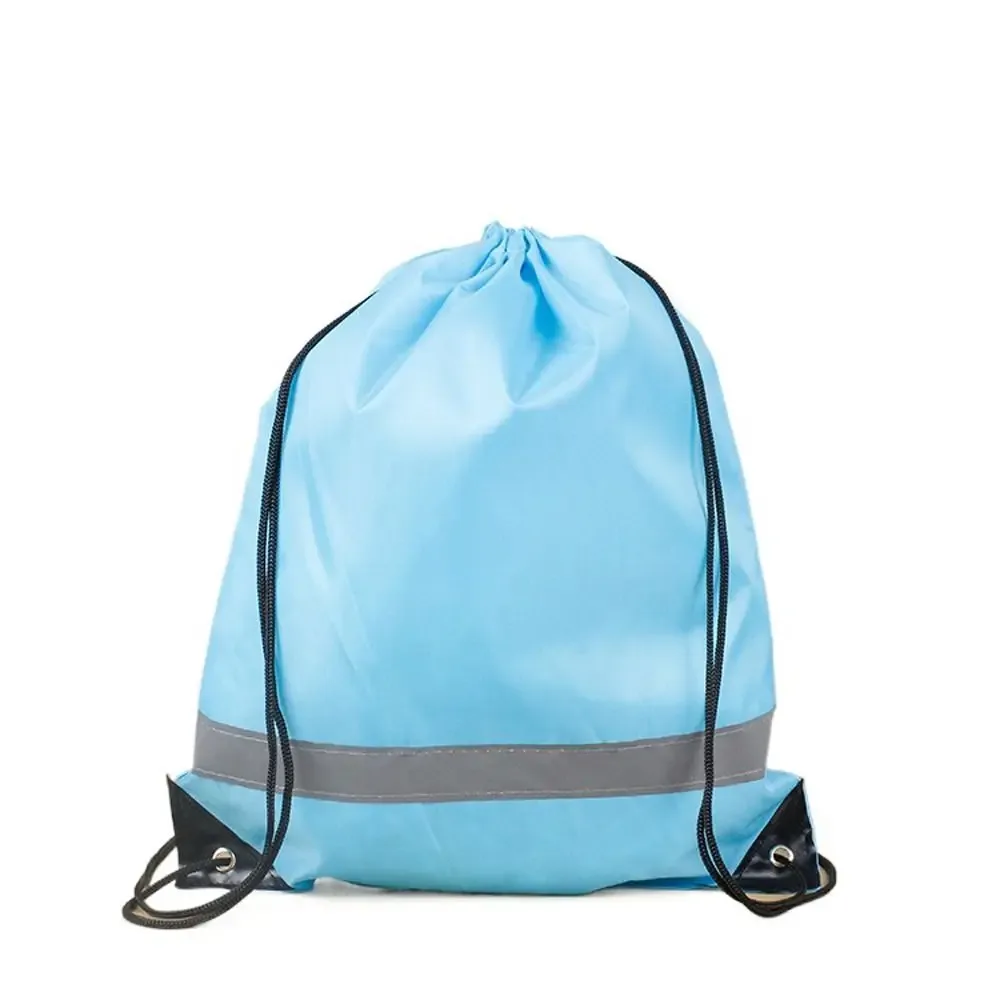 sac à dos de sport à cordon de serrage avec bande réfléchissante, sac à bandoulière en polyester 210d imperméable, couleur unie, portable