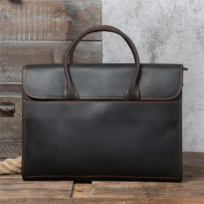 pndme – porte-documents rétro en cuir de vache crazy horse pour hommes, sac quotidien étanche pour ordinateur portable, sacs à bandoulière de travail en cuir véritable